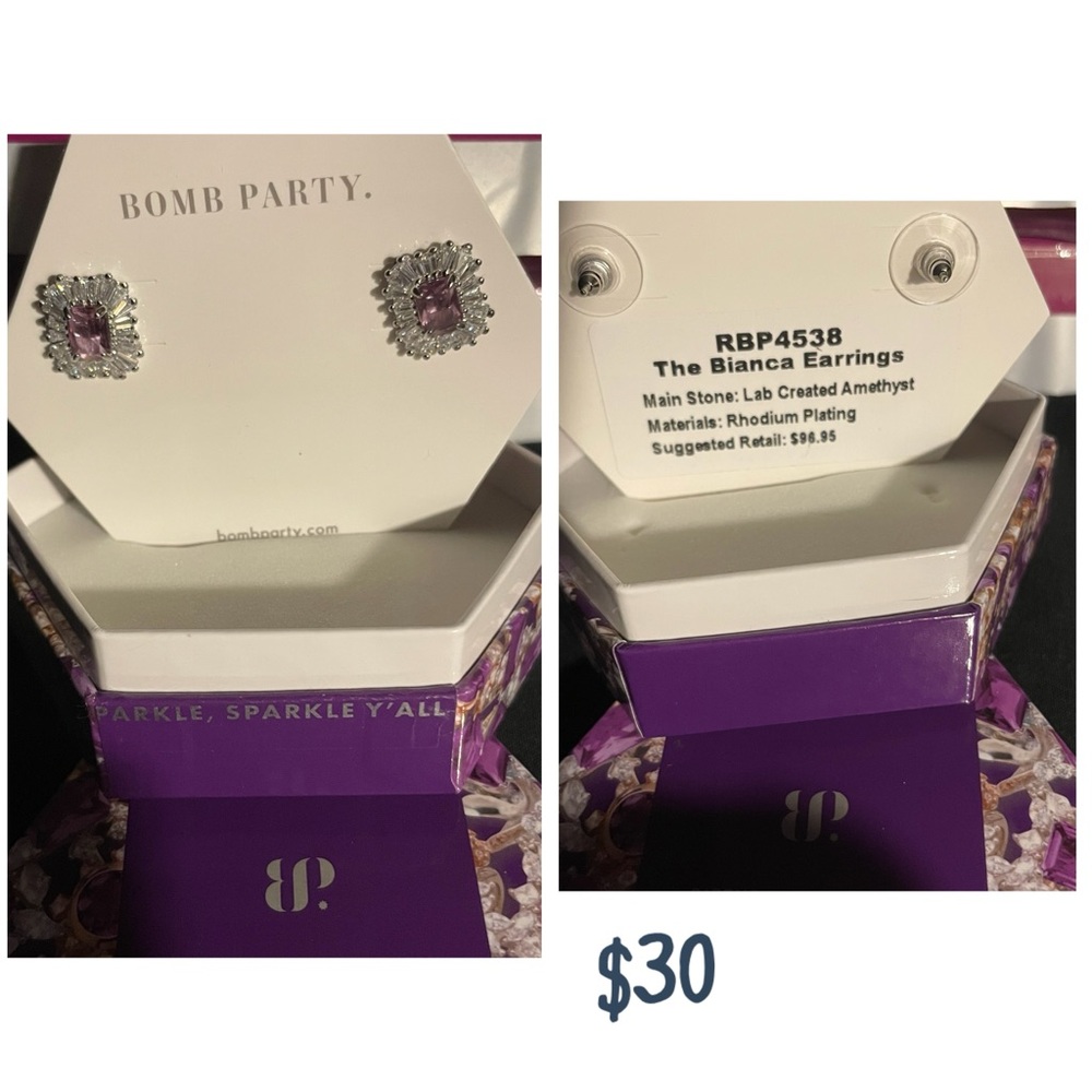 Bomb Party Silver and Pink Crystal Earrings